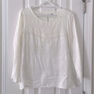 Old Navy womens small white eyelet lace light weight long sleeve cotton top